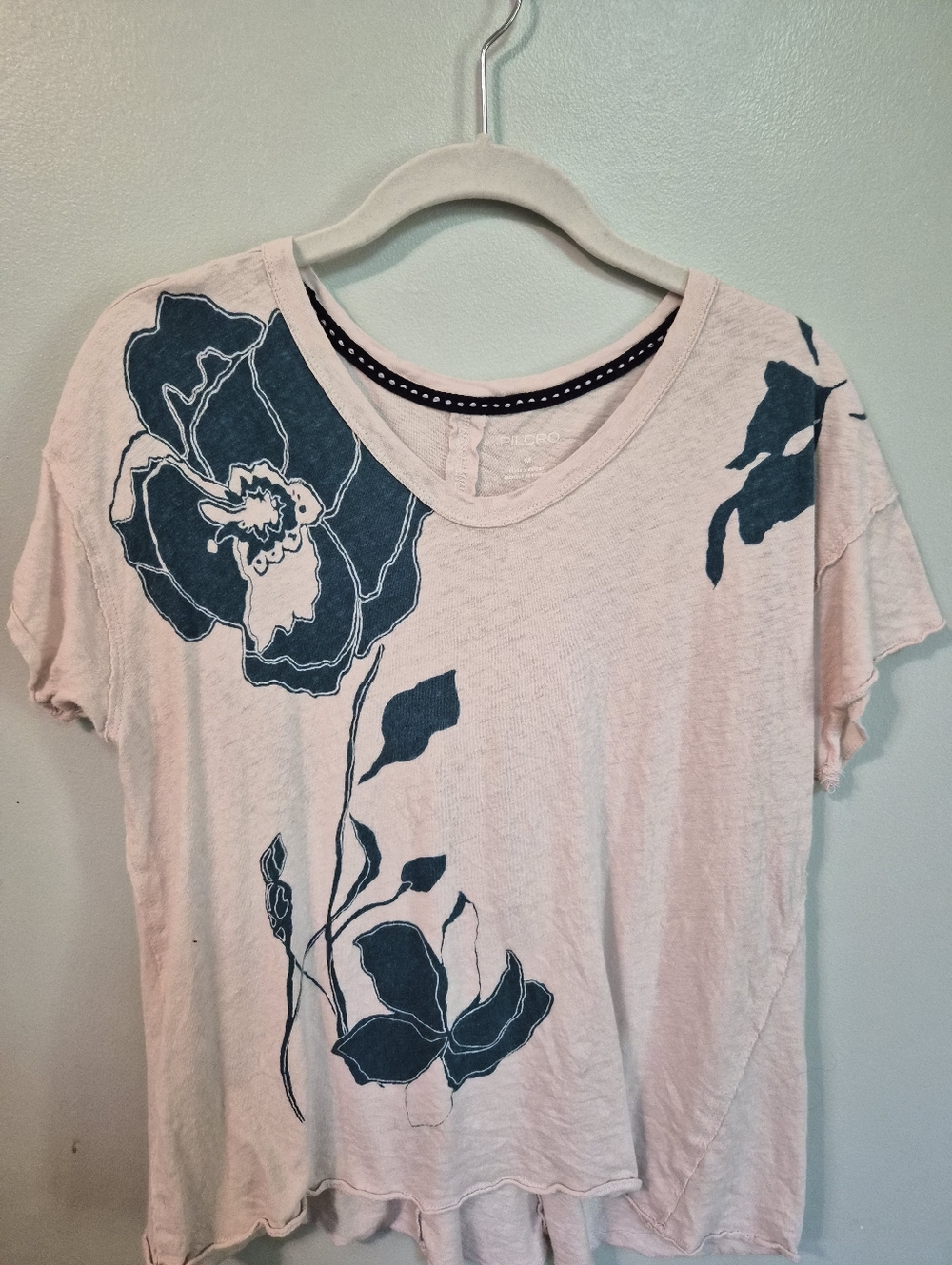 Pilcro Light Pink Short-Sleeve Tee with Teal Floral Print